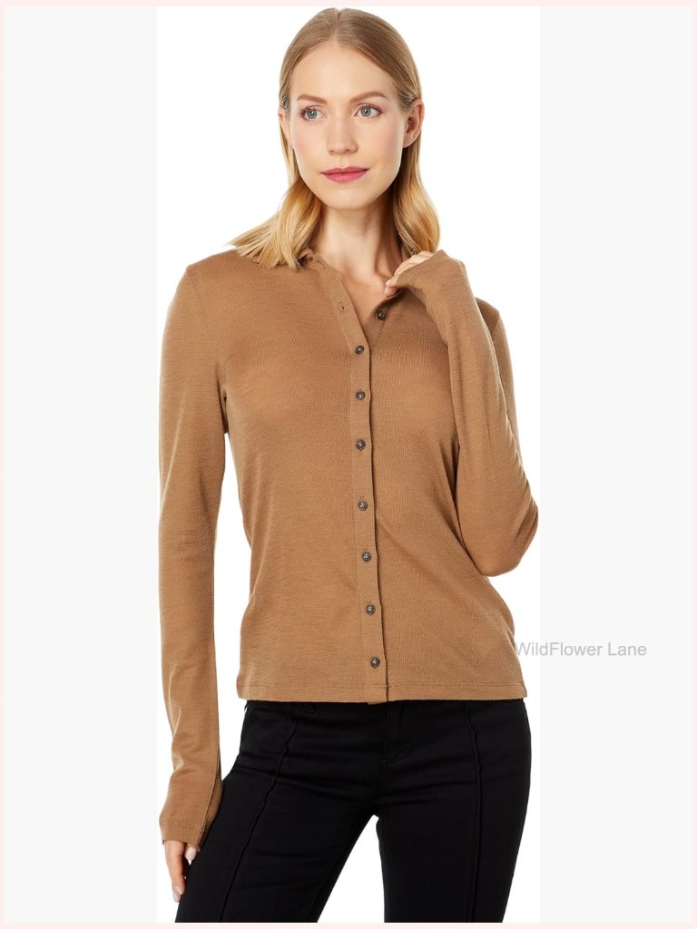 Long Sleeve Polo Shirt For Women - Button Front Collared Neck